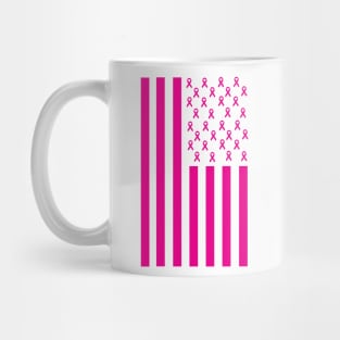 Pink Ribbon American Flag Breast Cancer Awareness Mug